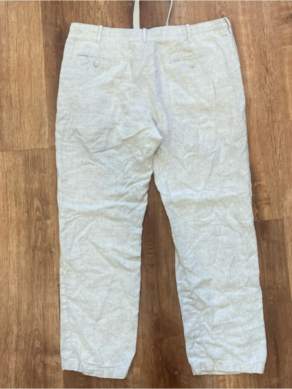 Perry Ellis Linen Pants Mens 38x30 Beige Button Fly Drawstring Beachy Summer